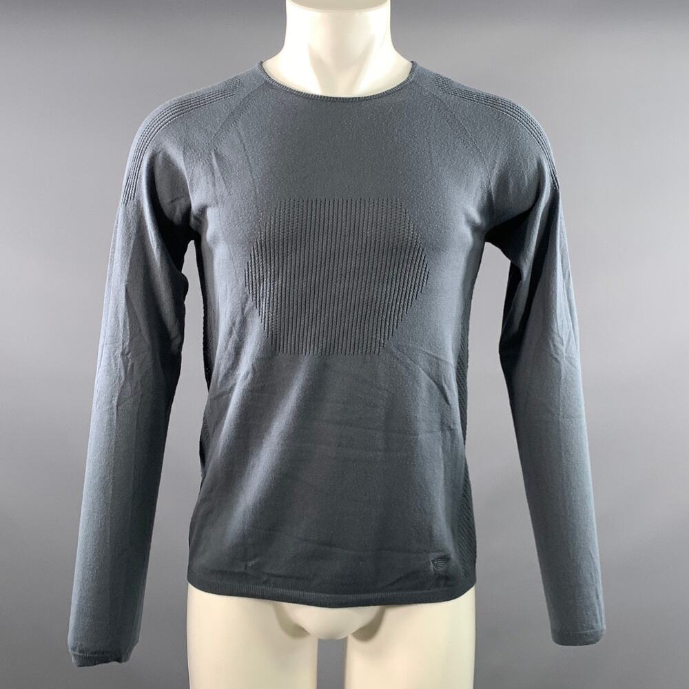 EMPORIO ARMANI Size M Blue Slate Perforated Polyester Viscose Ribbed Pullover